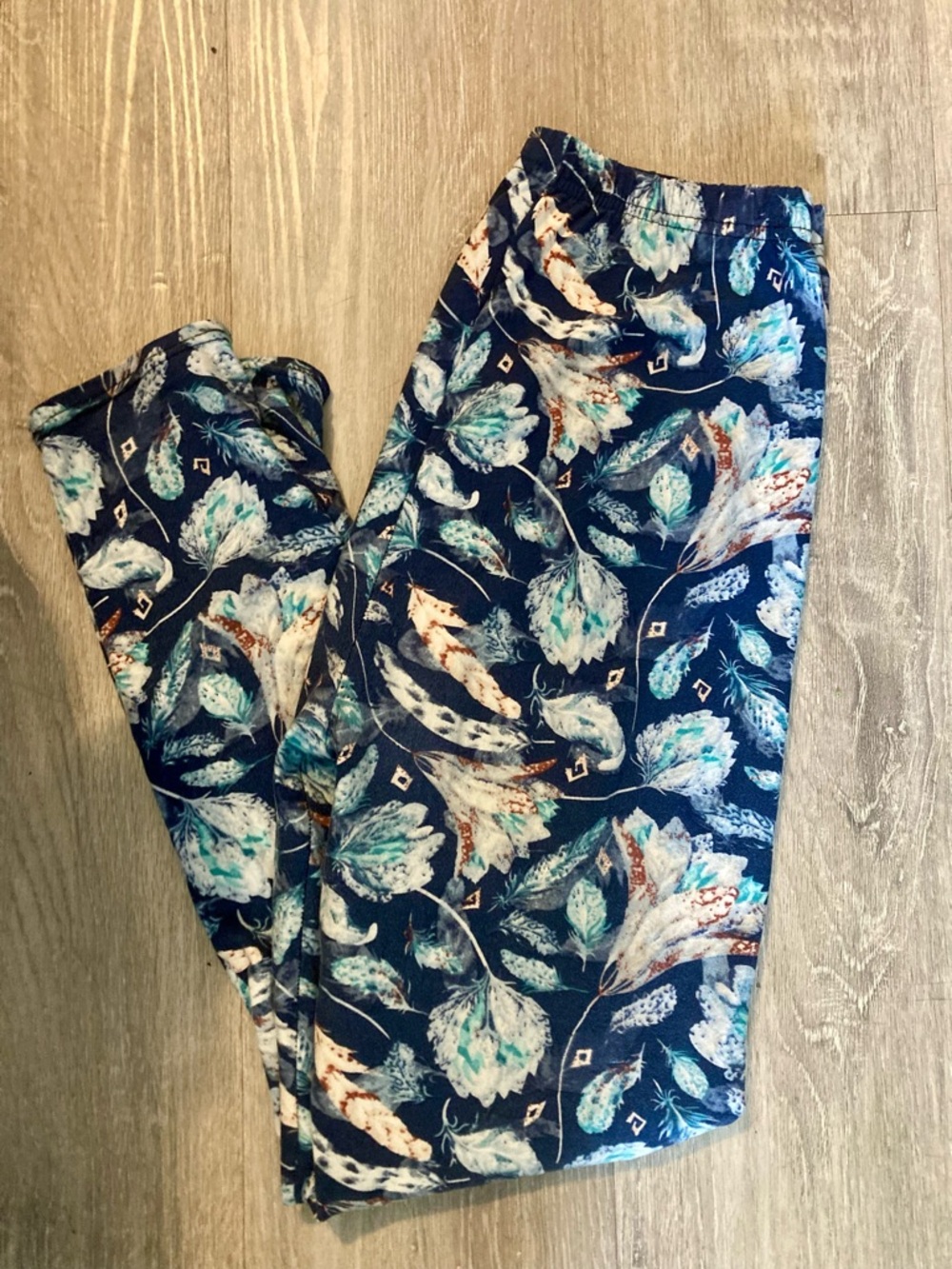 Floral Feather Print Lounge Pants - Navy with Teal & Cream
